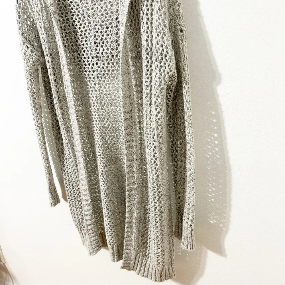 Aerie Light Gray Open-Knit Long Sleeve Cotton Blend Cardigan Sweater with a Hood